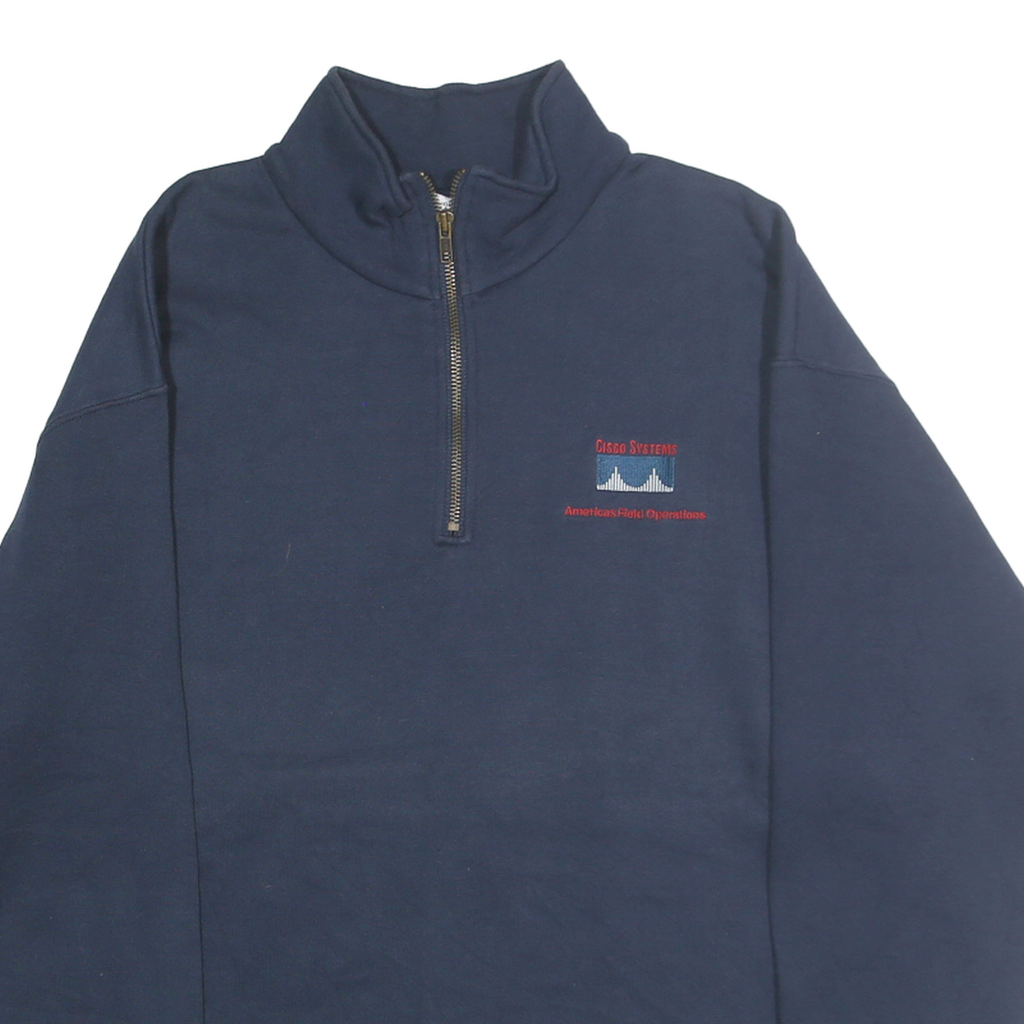 LEE Mens Navy Blue Half Zip Sweatshirt L Corporate Logo Casual Pullover