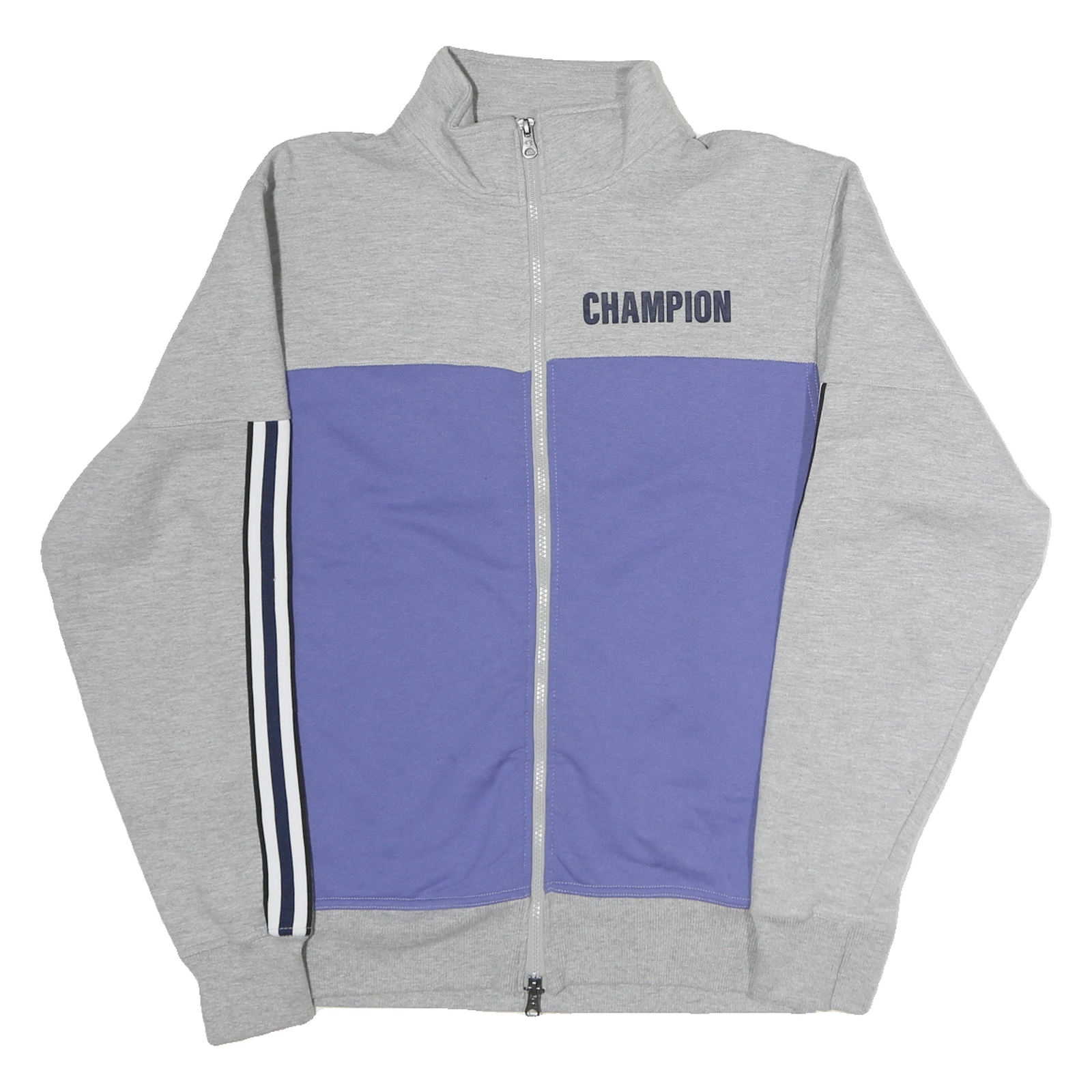 CHAMPION Mens Grey & Purple Zip Up Cotton Track Jacket S Striped Sleeve