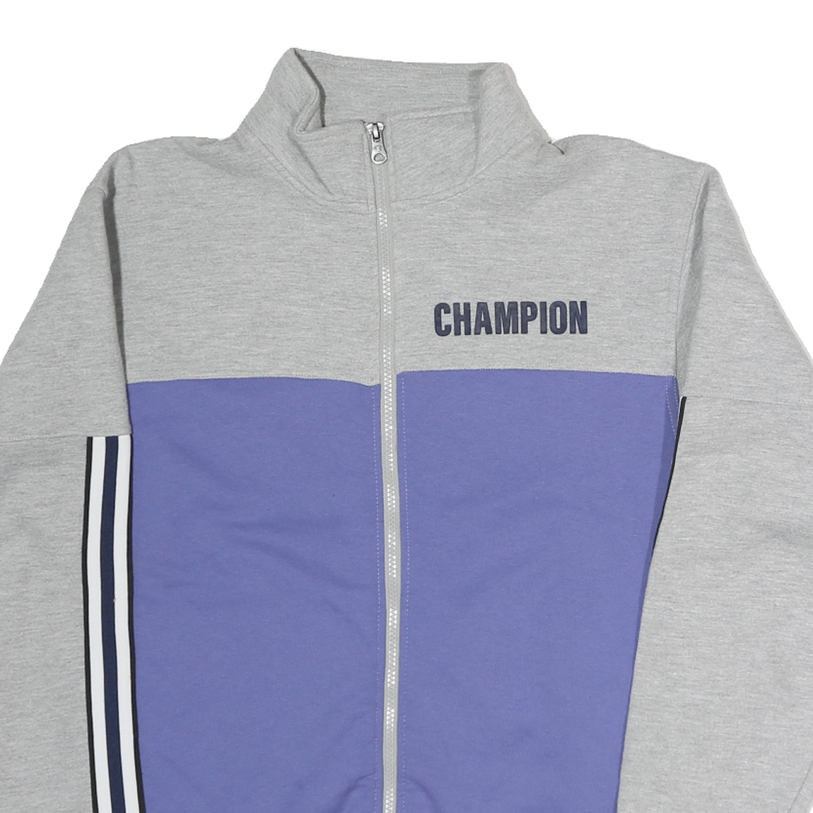 CHAMPION Mens Grey & Purple Zip Up Cotton Track Jacket S Striped Sleeve