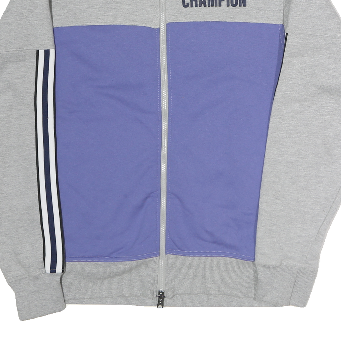 CHAMPION Mens Grey & Purple Zip Up Cotton Track Jacket S Striped Sleeve
