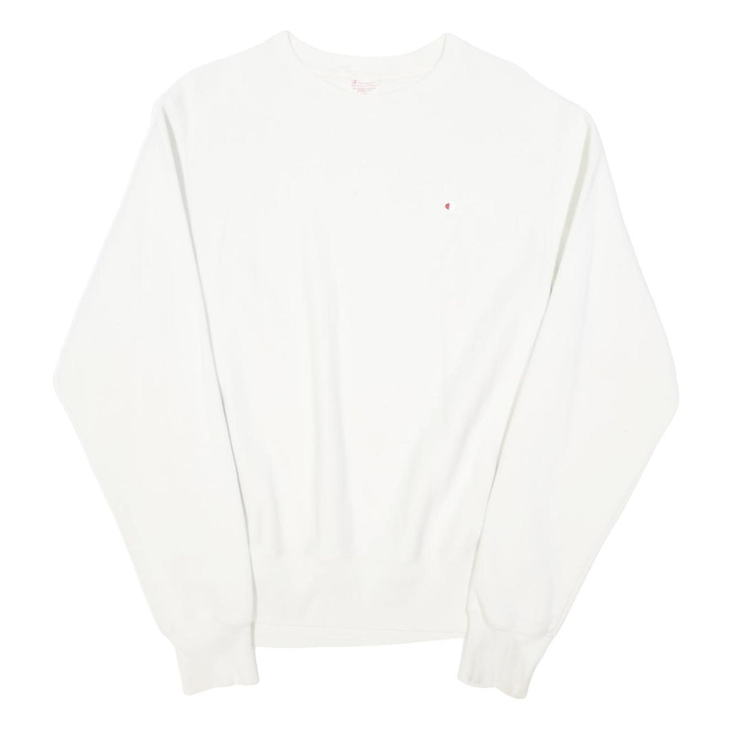 CHAMPION REVERSE WEAVE Mens White Crew Neck S Cotton Blend Logo Sweatshirt