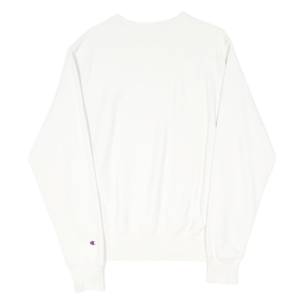 CHAMPION REVERSE WEAVE Mens White Crew Neck S Cotton Blend Logo Sweatshirt