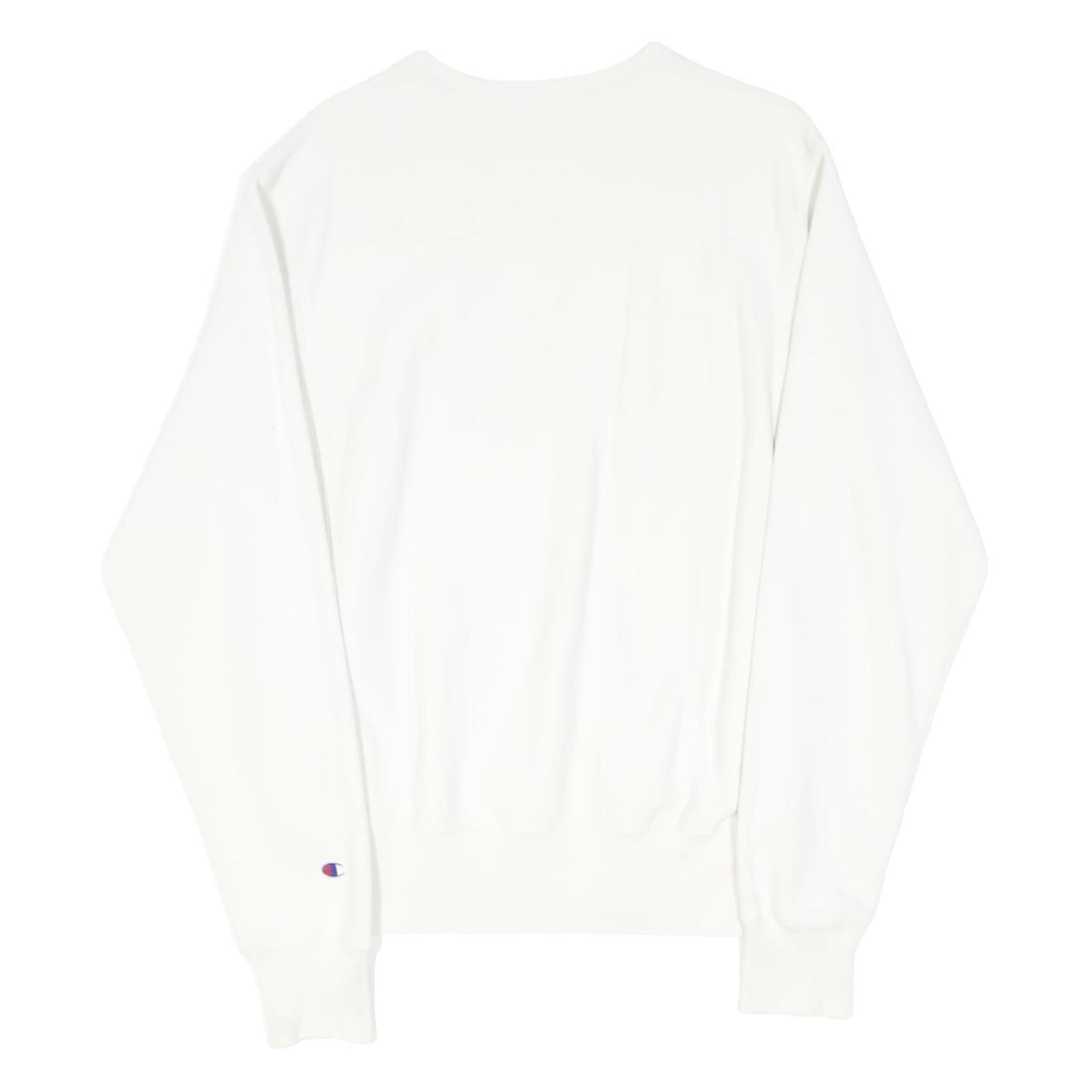 CHAMPION REVERSE WEAVE Mens White Crew Neck S Cotton Blend Logo Sweatshirt