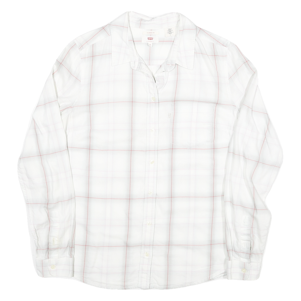 LEVI'S Womens White & Red Check Shirt M Classic Fit Cotton Blend Casual
