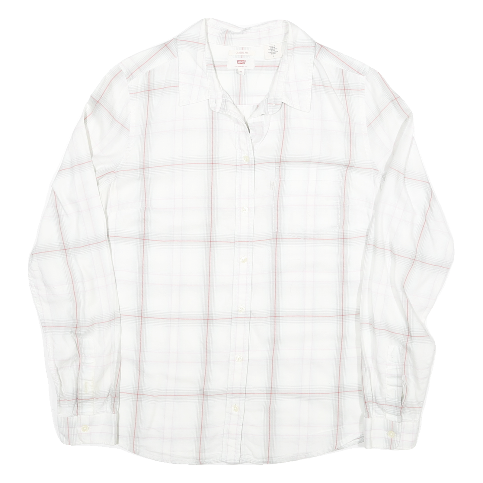 LEVI'S Womens White & Red Check Shirt M Classic Fit Cotton Blend Casual