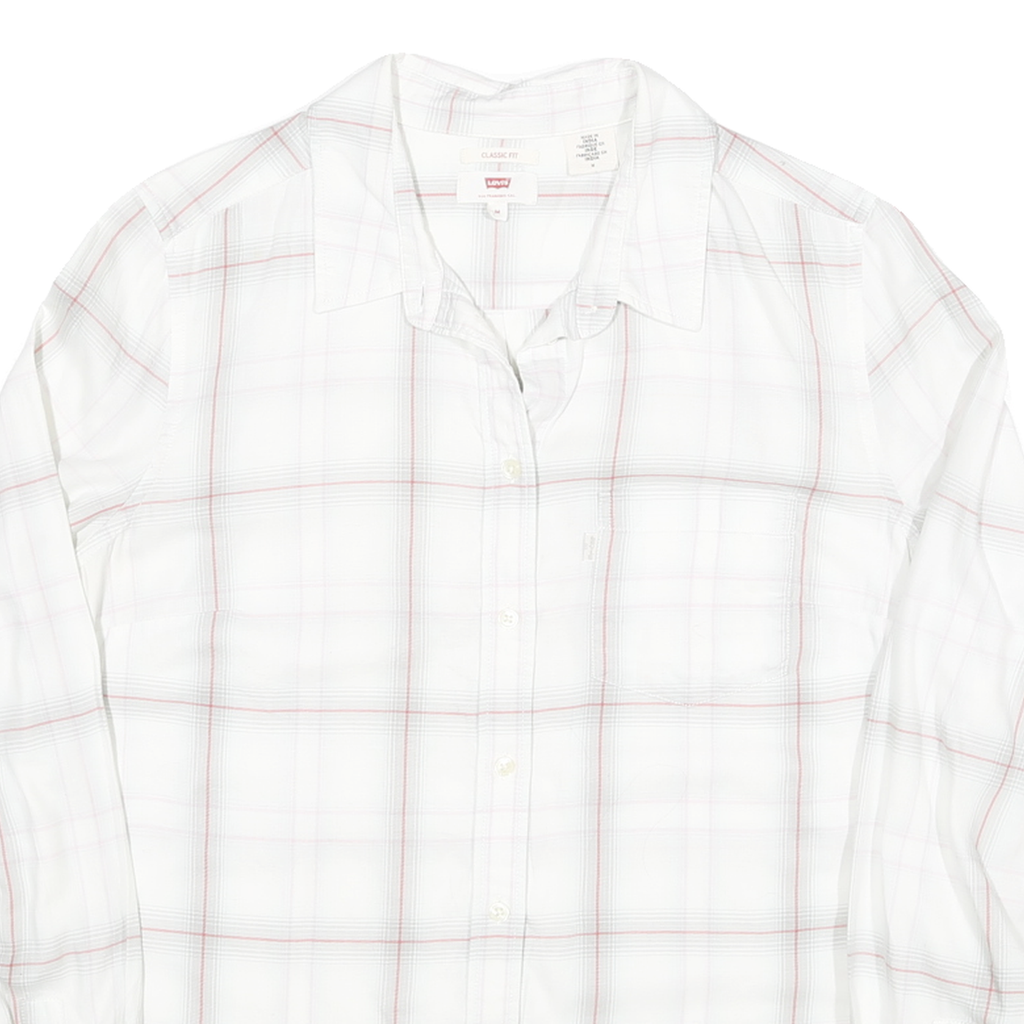 LEVI'S Womens White & Red Check Shirt M Classic Fit Cotton Blend Casual