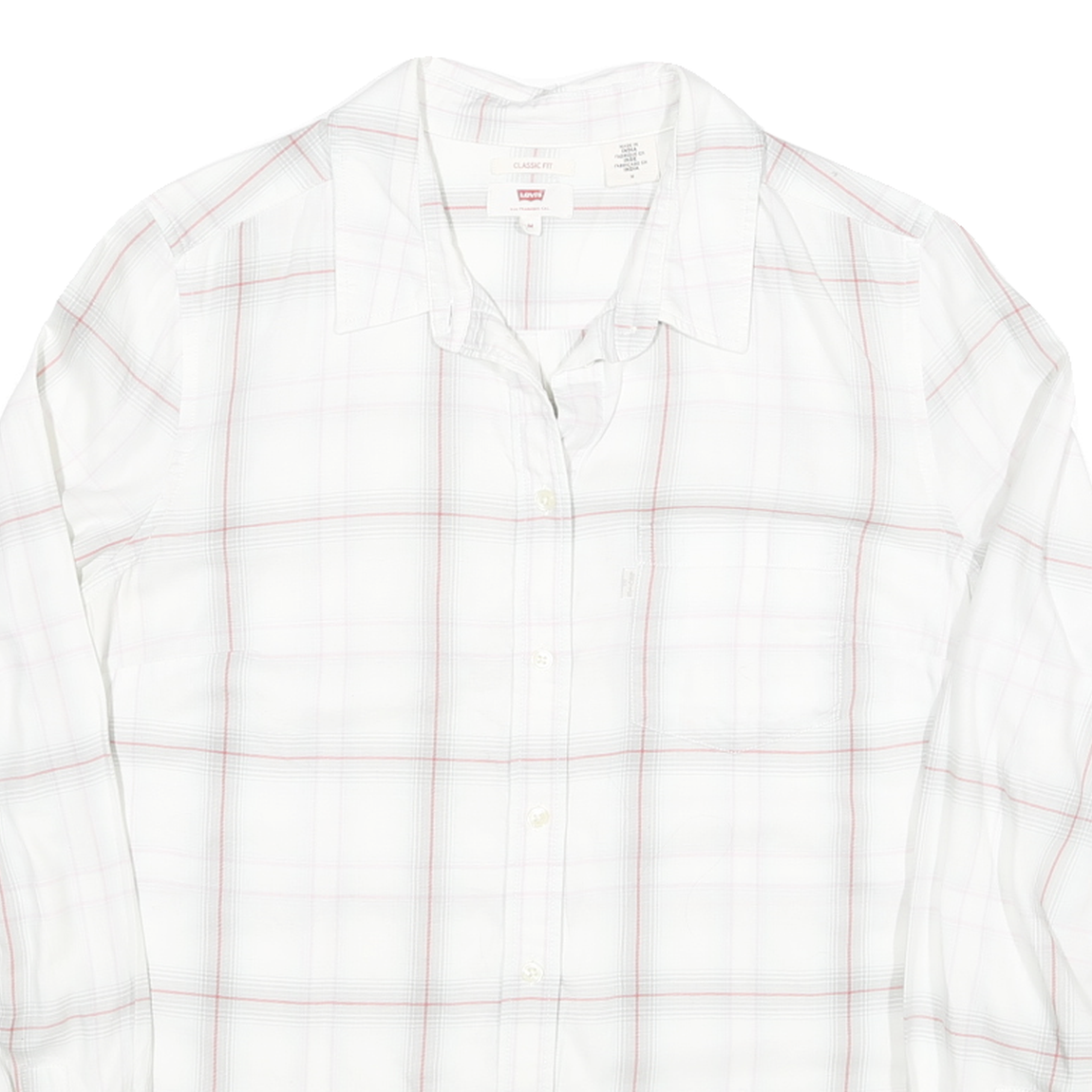 LEVI'S Womens White & Red Check Shirt M Classic Fit Cotton Blend Casual