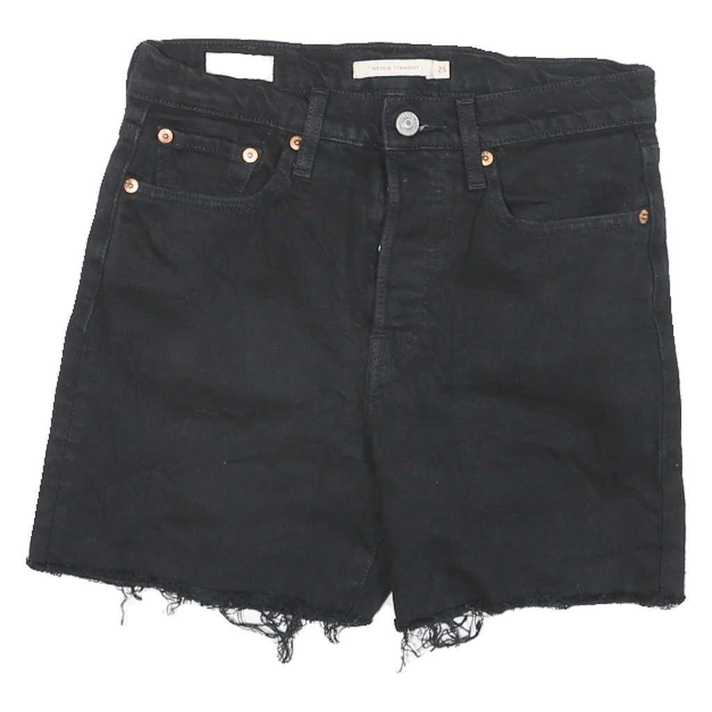 LEVI'S Womens Black Denim Cut-Off Shorts S W25 Casual Frayed Hem