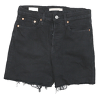 LEVI'S Womens Black Denim Cut-Off Shorts S W25 Casual Frayed Hem