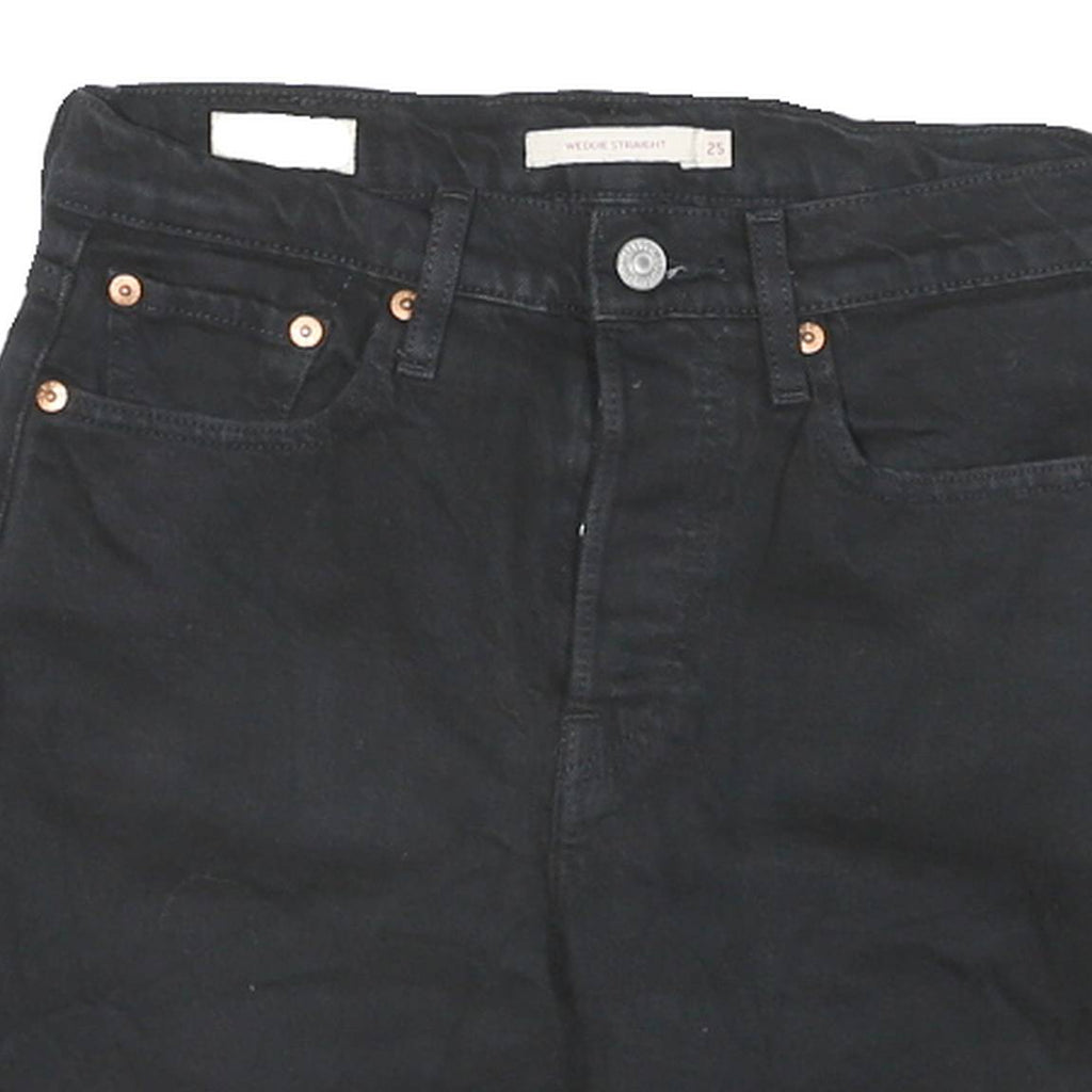 LEVI'S Womens Black Denim Cut-Off Shorts S W25 Casual Frayed Hem