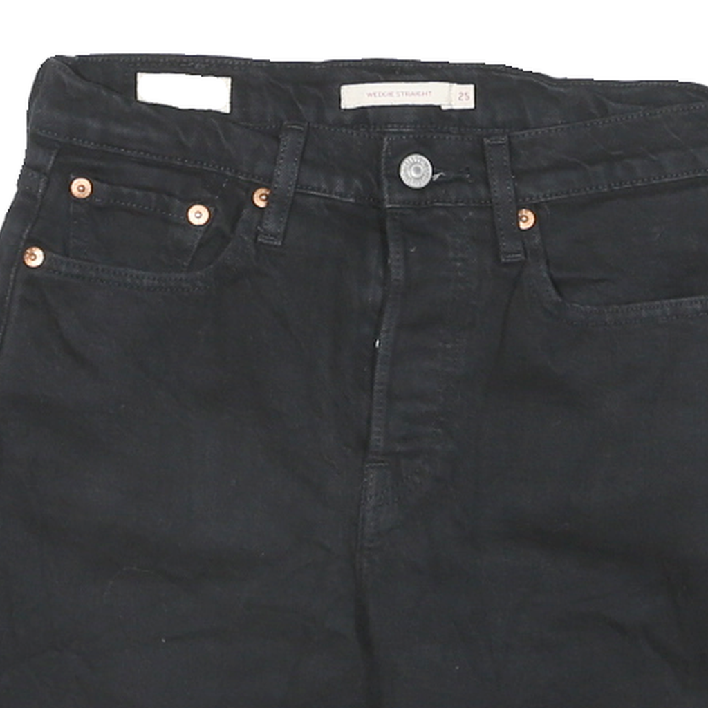 LEVI'S Womens Black Denim Cut-Off Shorts S W25 Casual Frayed Hem