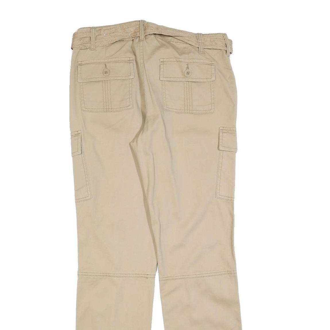 FADED GLORY Womens Slim Beige Cotton Blend Cargo Trousers W28 L30 Belted Casual