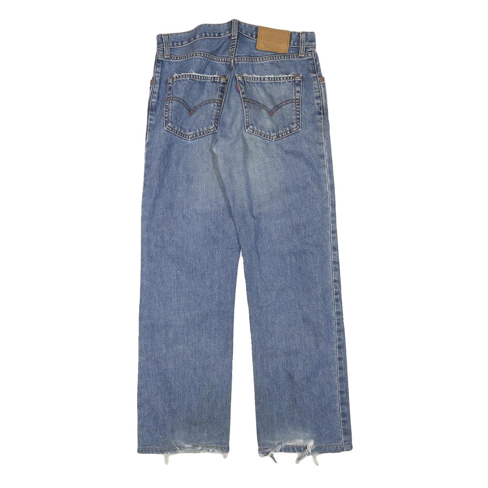 LEVI'S Mens Regular Blue Denim W30 L30 Zip Closure Jeans Distressed Hem