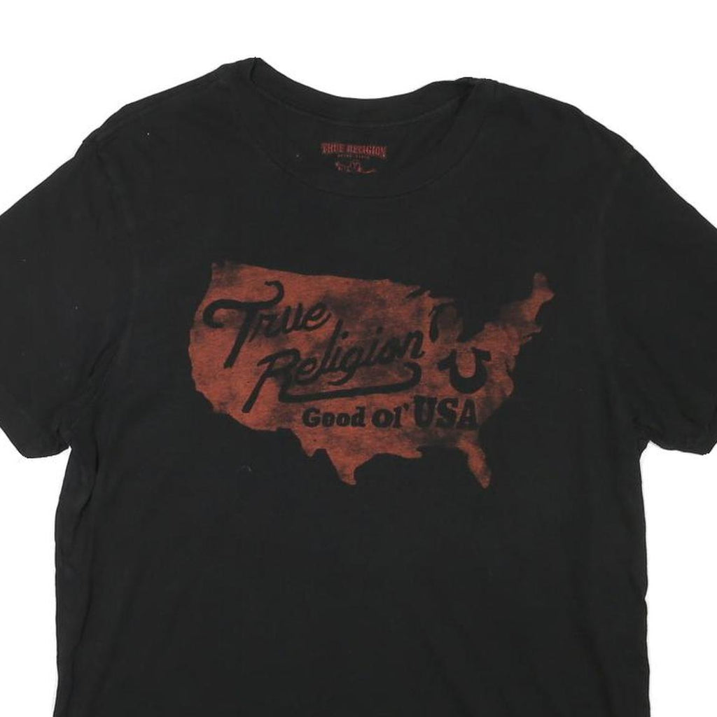 TRUE RELIGION Mens Black Graphic T-Shirt L Short Sleeve Crew Neck Cotton Blend