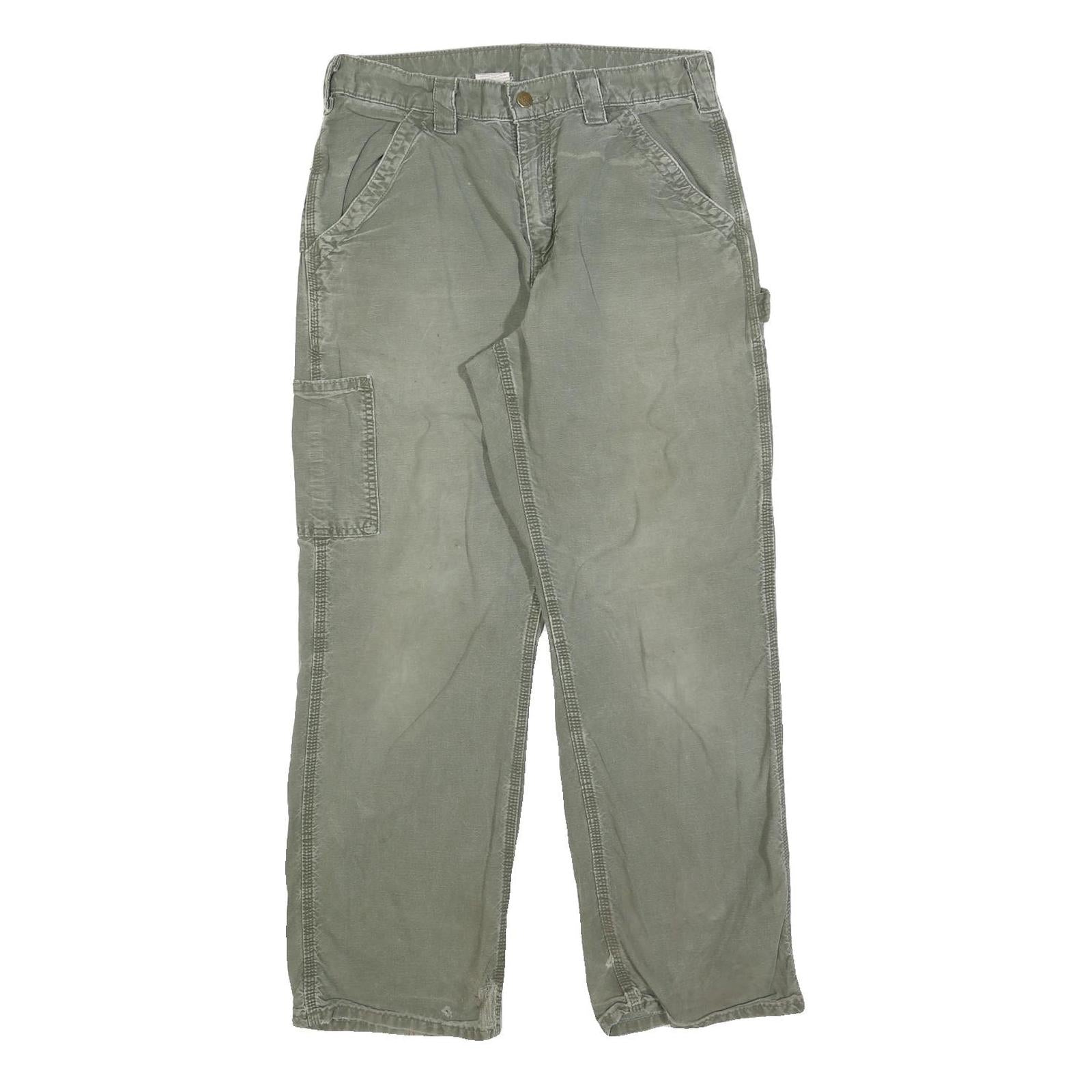 CARHARTT Mens Regular Olive Green Trousers W31 L30 Cotton Blend Zip Workwear