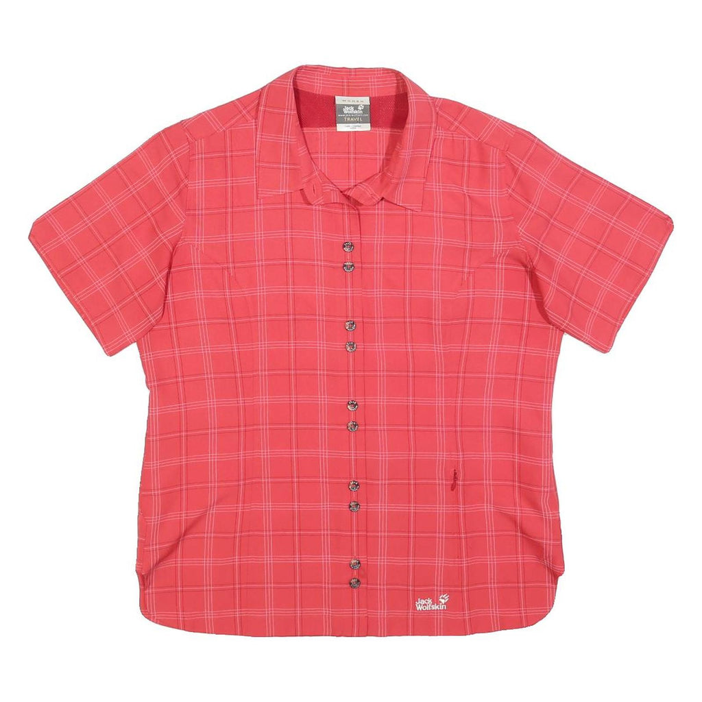 JACK WOLFSKIN Womens Red Check Shirt L Outdoor Travel Button-Up Lightweight