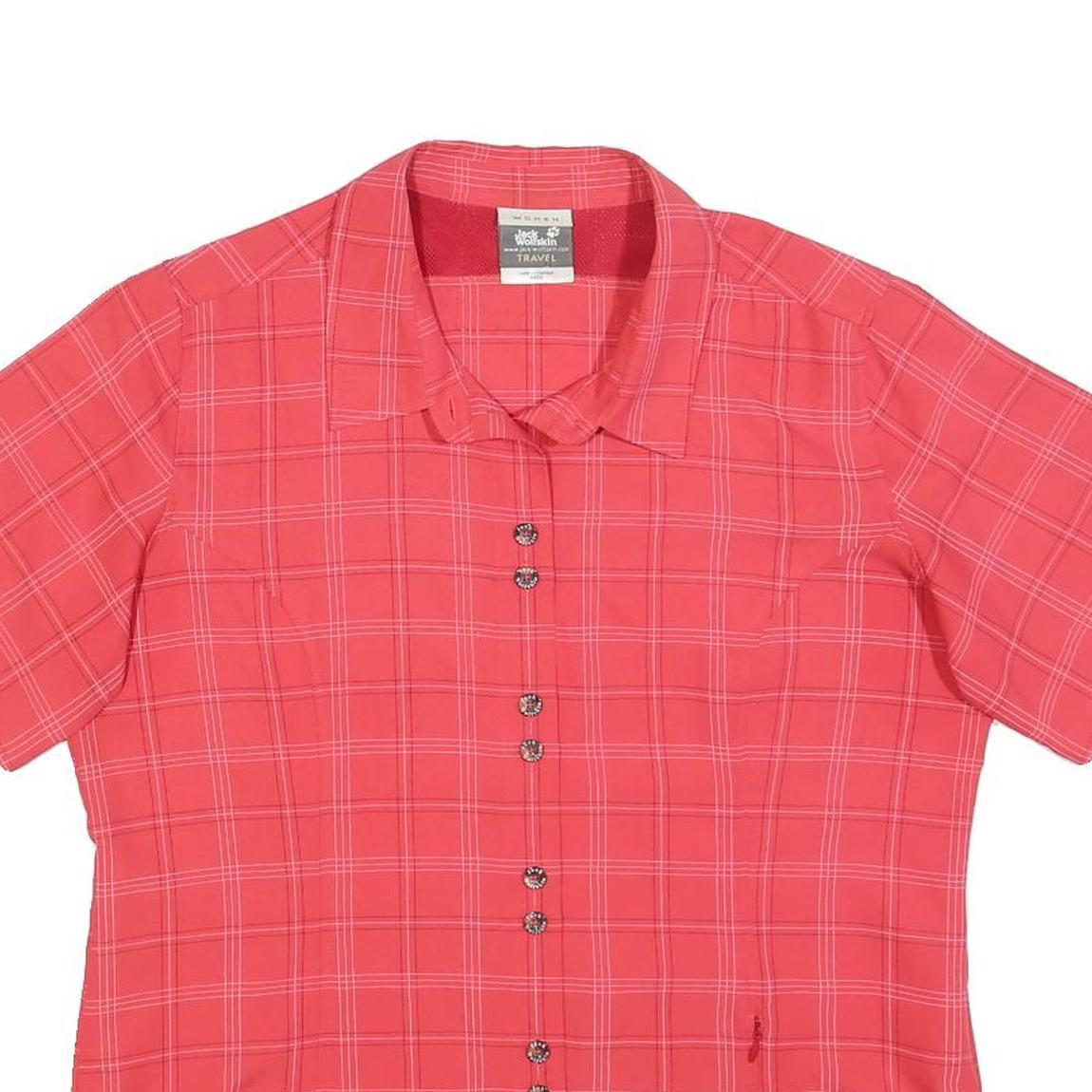 JACK WOLFSKIN Womens Red Check Shirt L Outdoor Travel Button-Up Lightweight