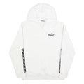 PUMA Mens White Hoodie M Cotton Blend Pullover Drawstring Logo Tape Detail