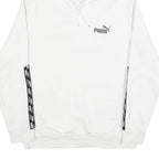 PUMA Mens White Hoodie M Cotton Blend Pullover Drawstring Logo Tape Detail