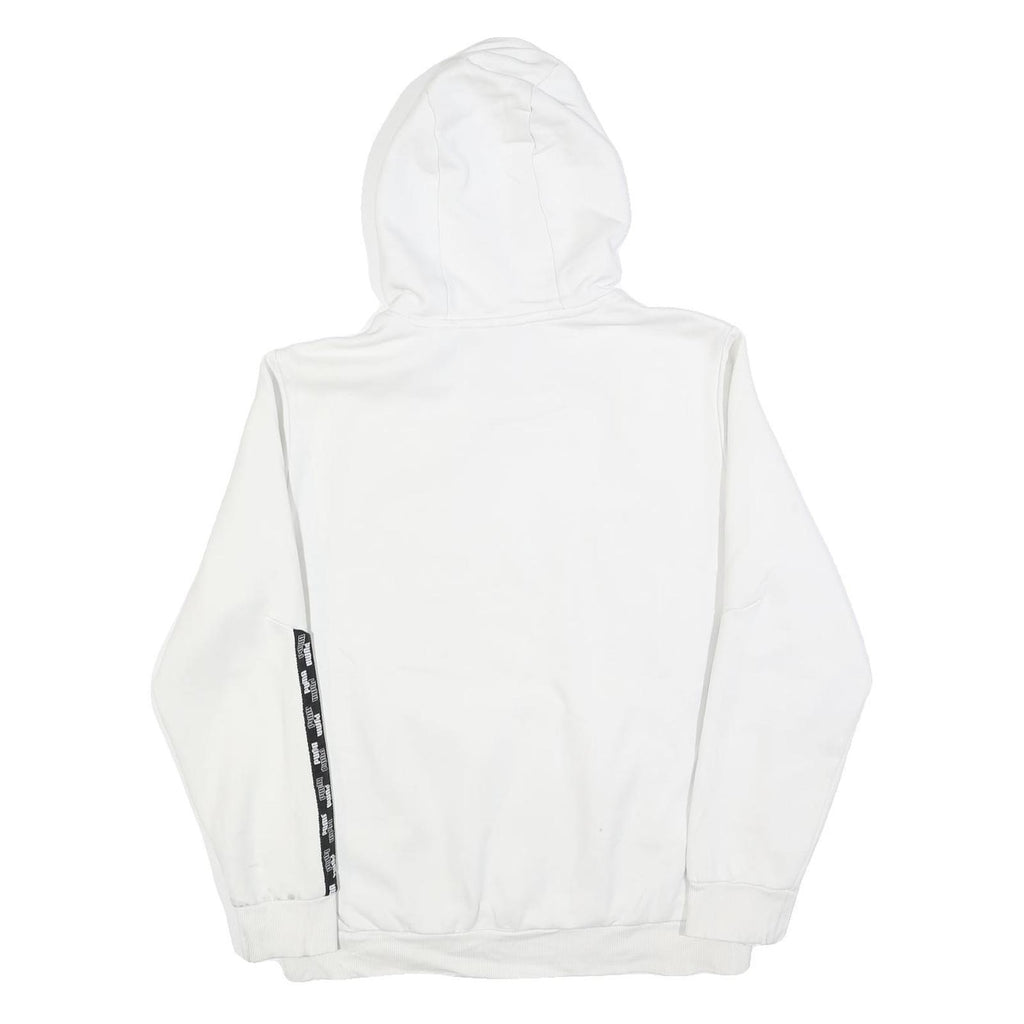 PUMA Mens White Hoodie M Cotton Blend Pullover Drawstring Logo Tape Detail