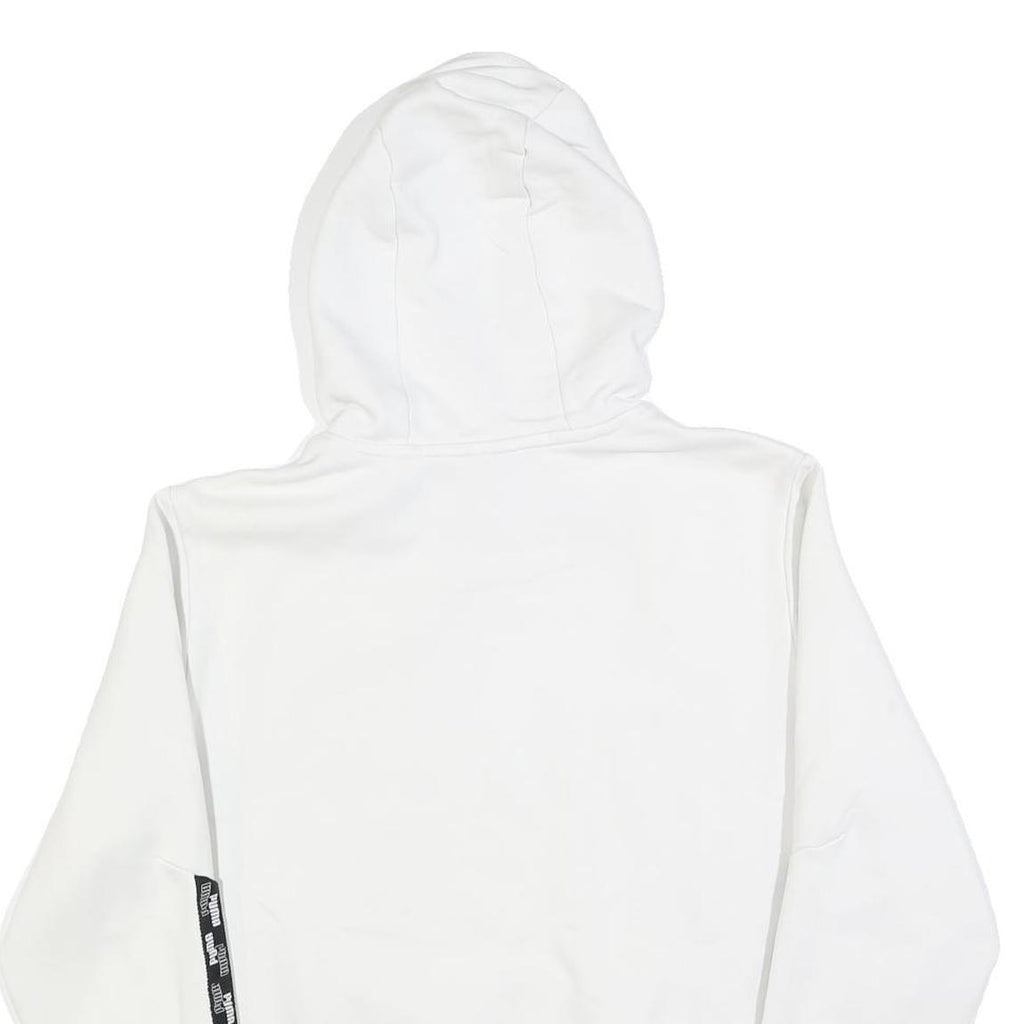 PUMA Mens White Hoodie M Cotton Blend Pullover Drawstring Logo Tape Detail