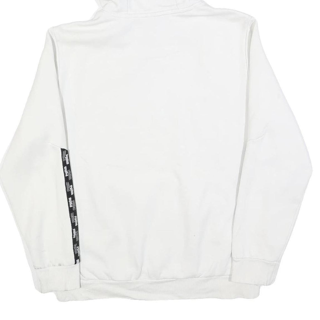 PUMA Mens White Hoodie M Cotton Blend Pullover Drawstring Logo Tape Detail