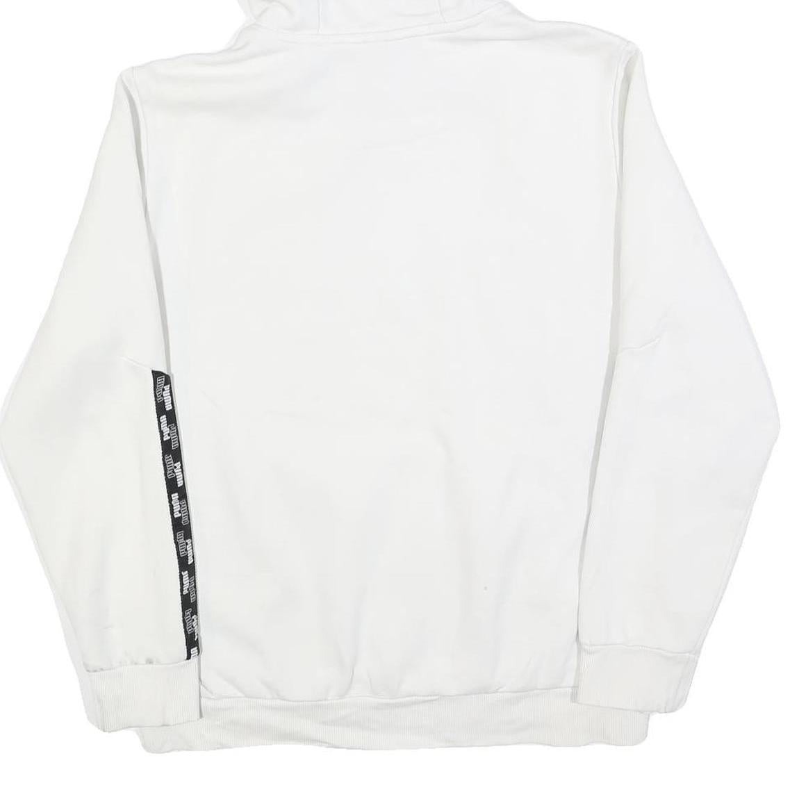 PUMA Mens White Hoodie M Cotton Blend Pullover Drawstring Logo Tape Detail