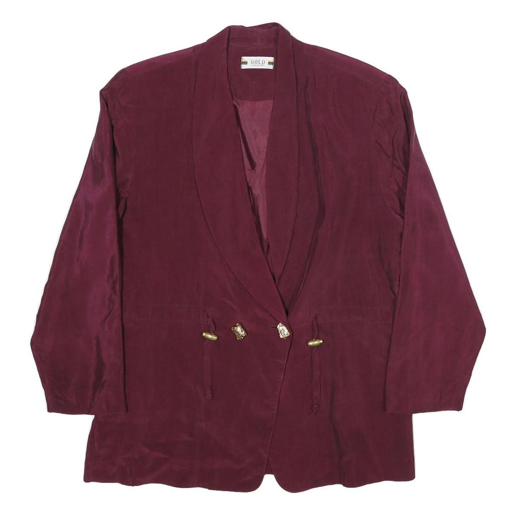 GOLD COLLECTION Womens Maroon Silk Button Jacket L Plain Elegant
