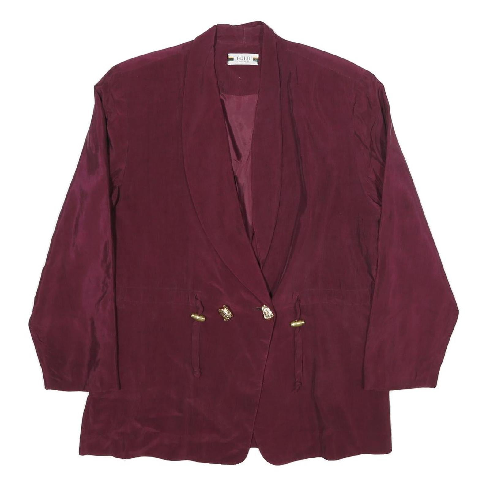 GOLD COLLECTION Womens Maroon Silk Button Jacket L Plain Elegant