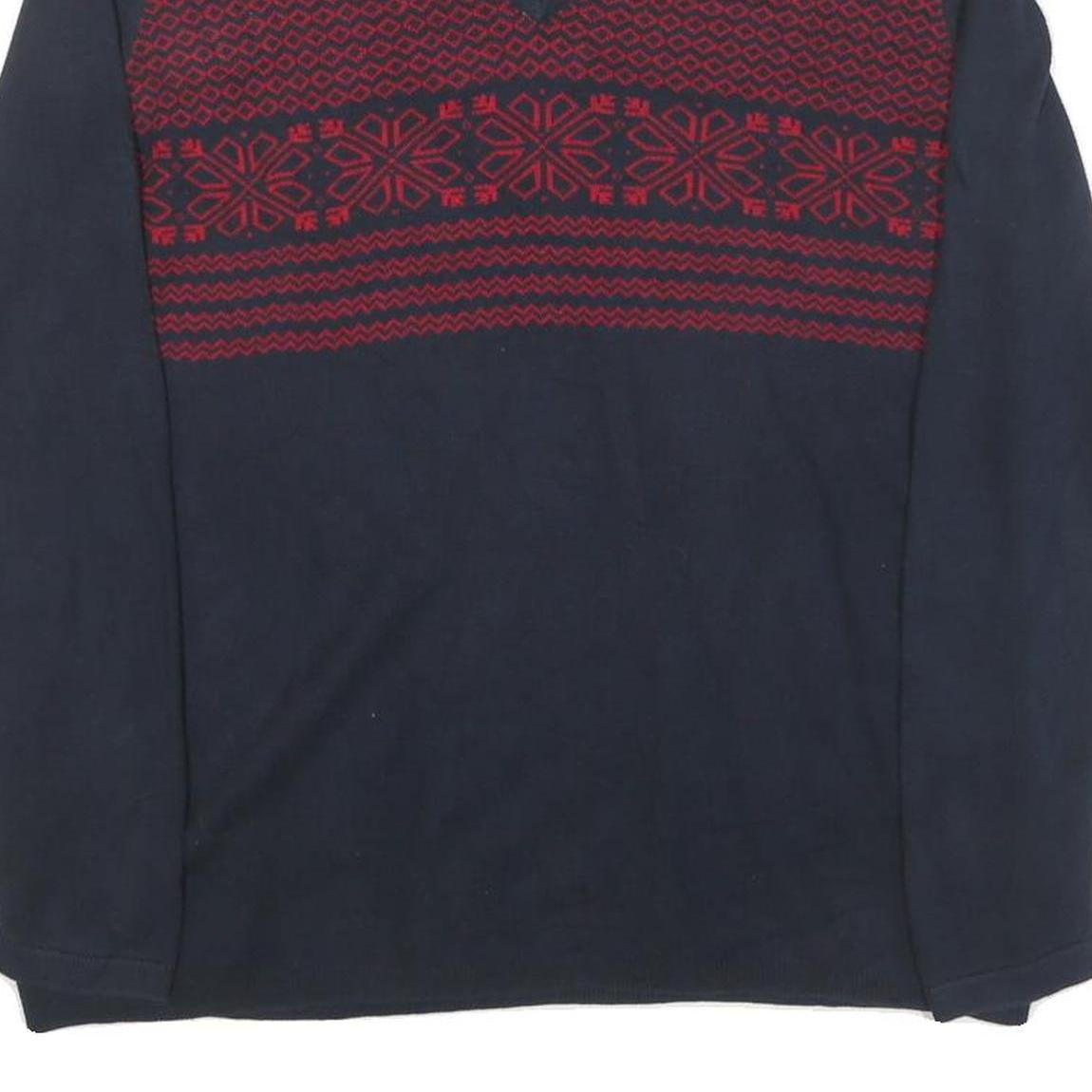 TOMMY HILFIGER Womens Blue & Red Patterned Jumper V-Neck Basic Knit XL Cotton