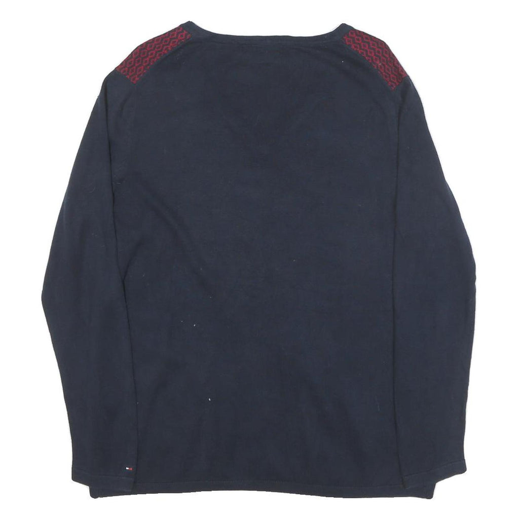 TOMMY HILFIGER Womens Blue & Red Patterned Jumper V-Neck Basic Knit XL Cotton