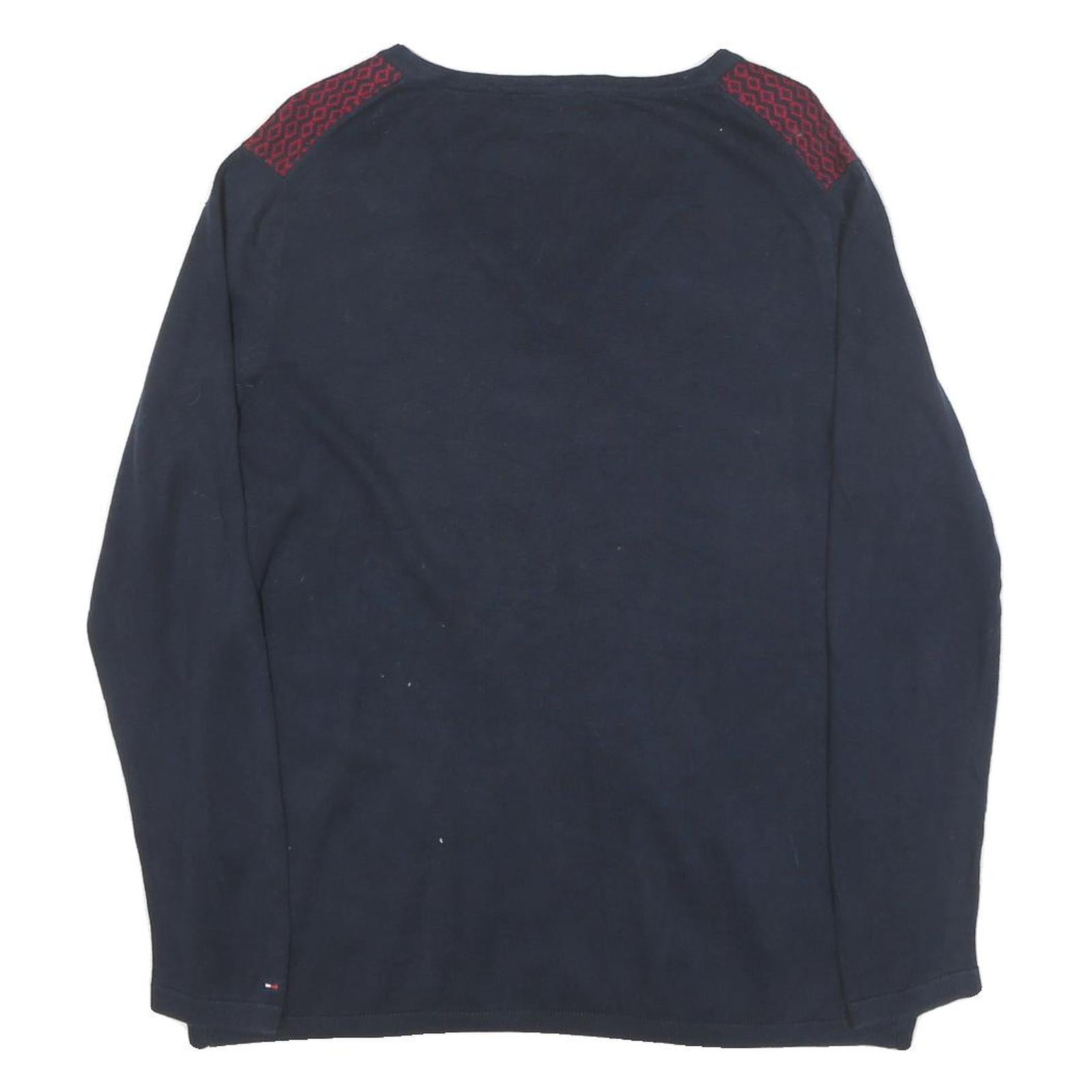 TOMMY HILFIGER Womens Blue & Red Patterned Jumper V-Neck Basic Knit XL Cotton