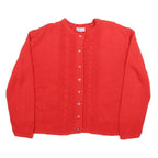 ROSE Womens Red Cardigan Patterned Round Neck Chunky Knit M Classic Acrylic