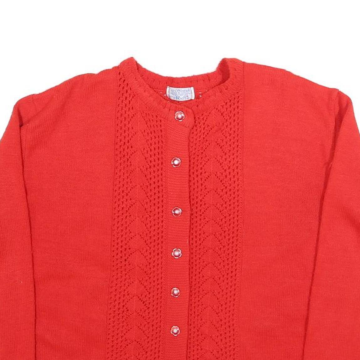 ROSE Womens Red Cardigan Patterned Round Neck Chunky Knit M Classic Acrylic