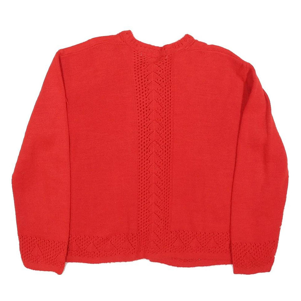 ROSE Womens Red Cardigan Patterned Round Neck Chunky Knit M Classic Acrylic