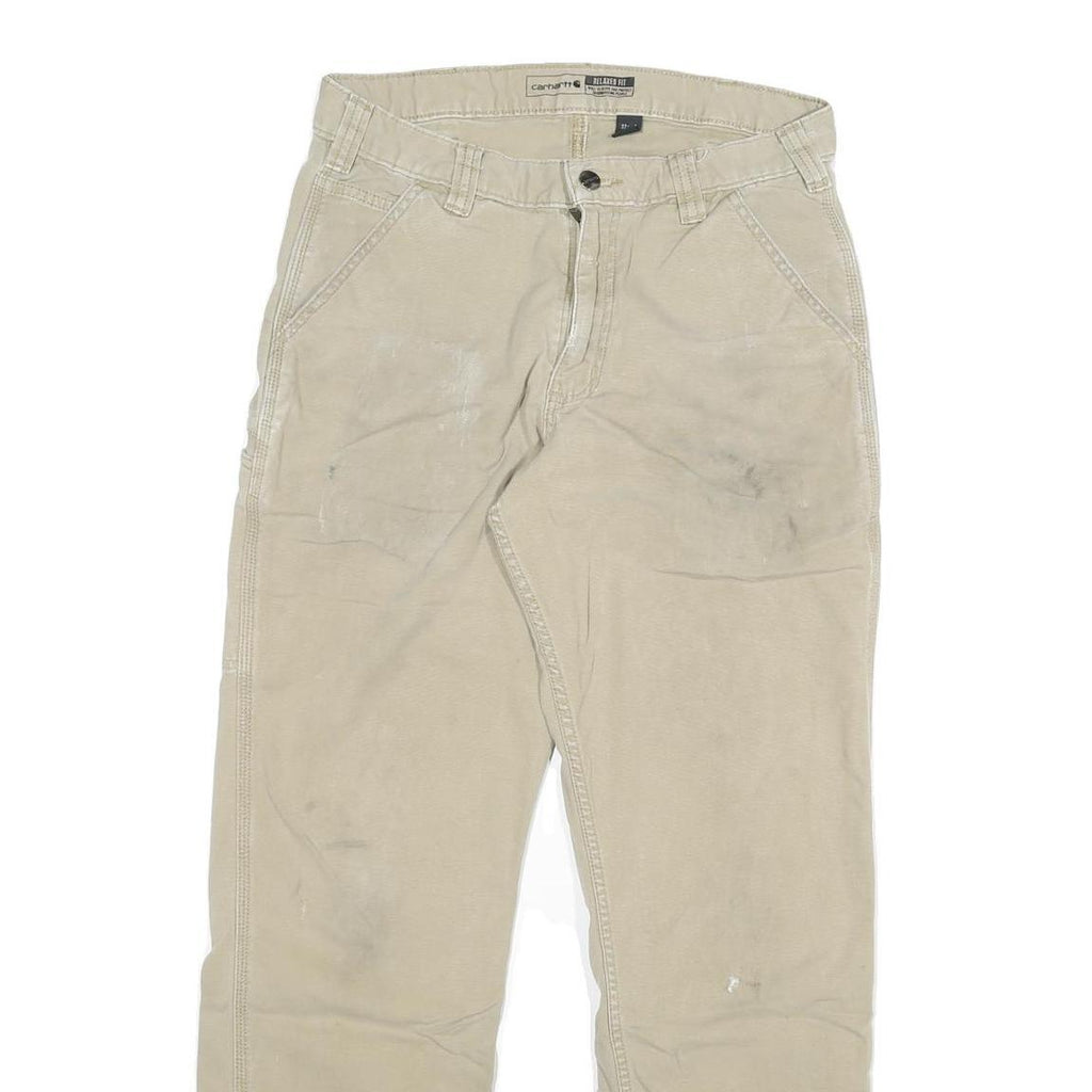 CARHARTT Mens Cotton Blend Beige Relaxed Straight Trousers W30 L30 Workwear