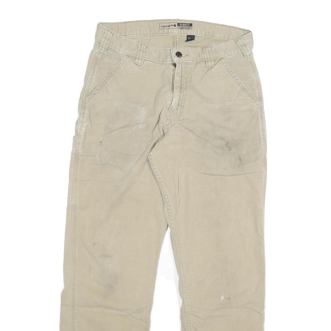 CARHARTT Mens Cotton Blend Beige Relaxed Straight Trousers W30 L30 Workwear