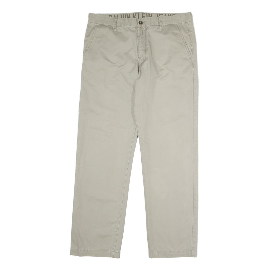 CALVIN KLEIN JEANS Mens Cotton Beige Regular Straight Trousers W34 L31 Casual
