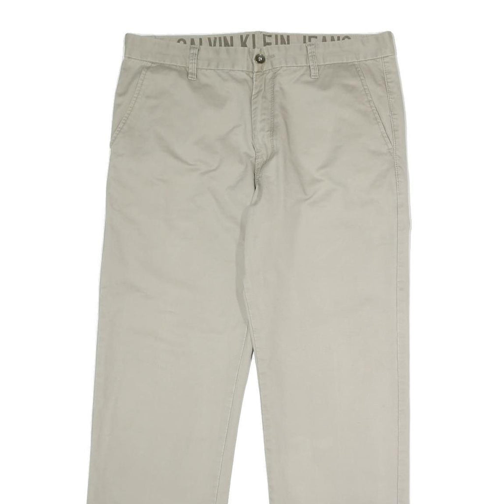 CALVIN KLEIN JEANS Mens Cotton Beige Regular Straight Trousers W34 L31 Casual