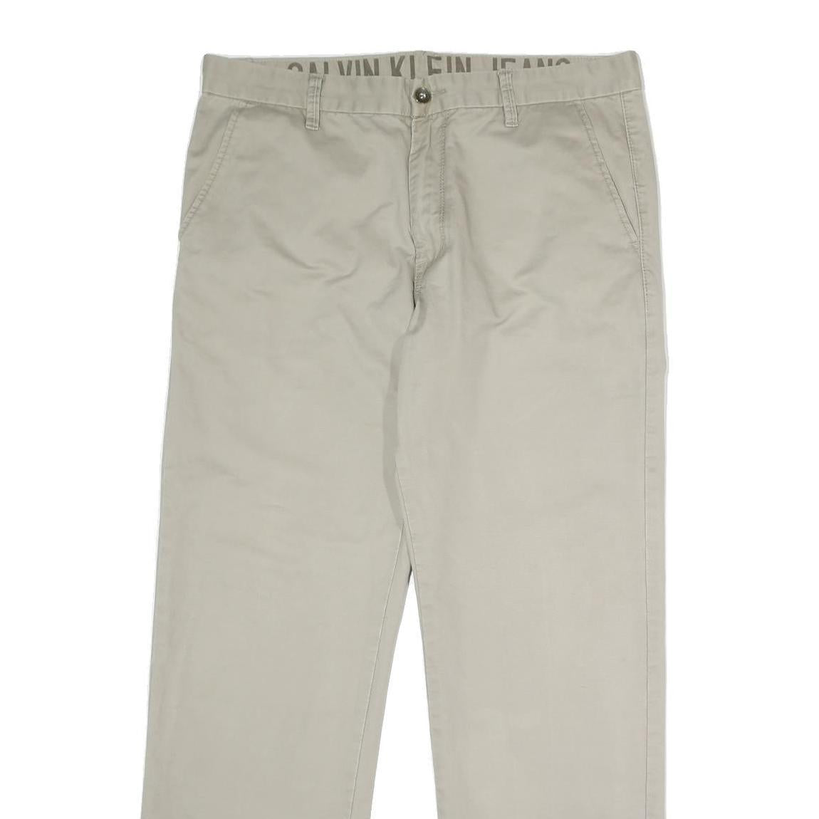 CALVIN KLEIN JEANS Mens Cotton Beige Regular Straight Trousers W34 L31 Casual