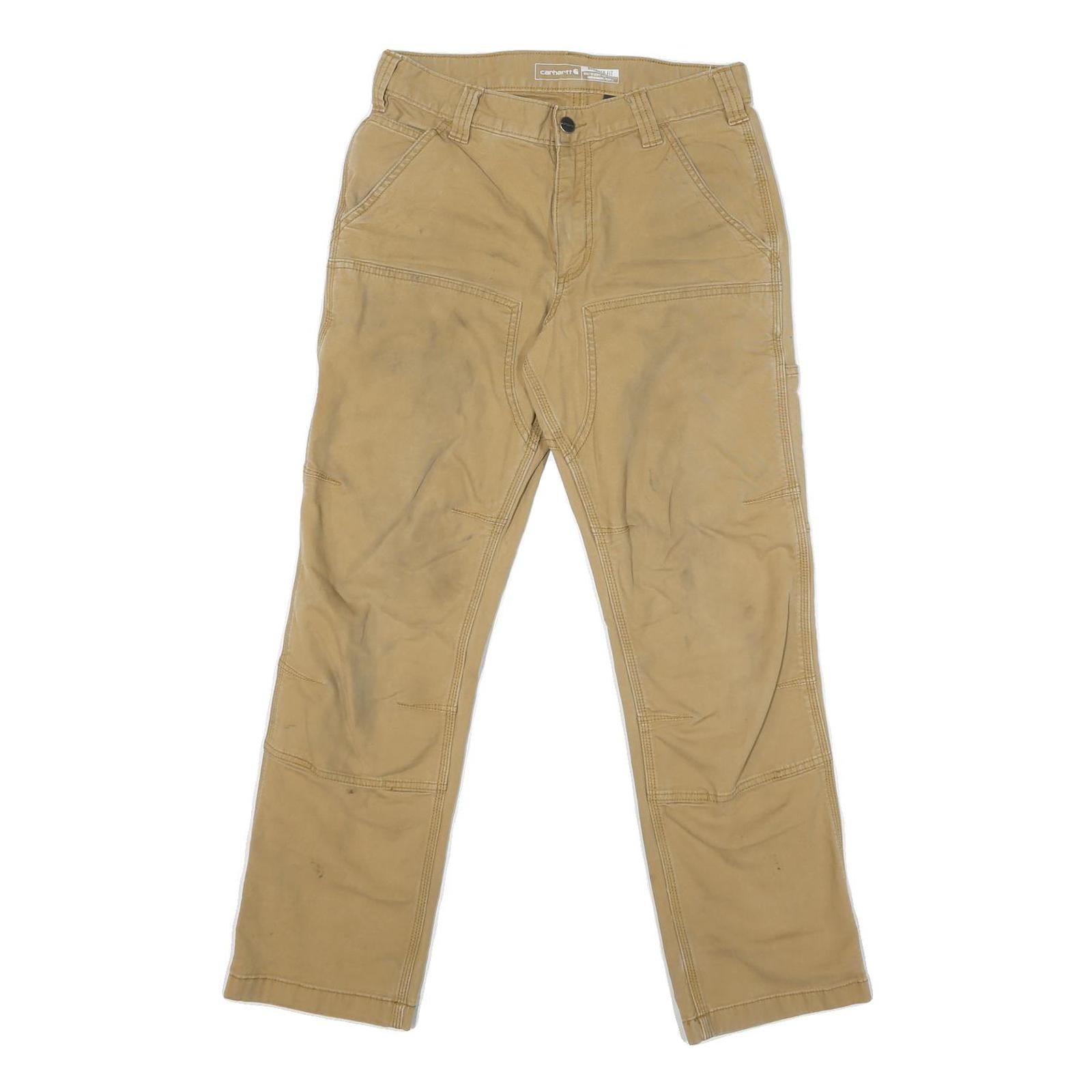 CARHARTT Mens Cotton Blend Beige Regular Fit Straight Leg Trousers W30 L28