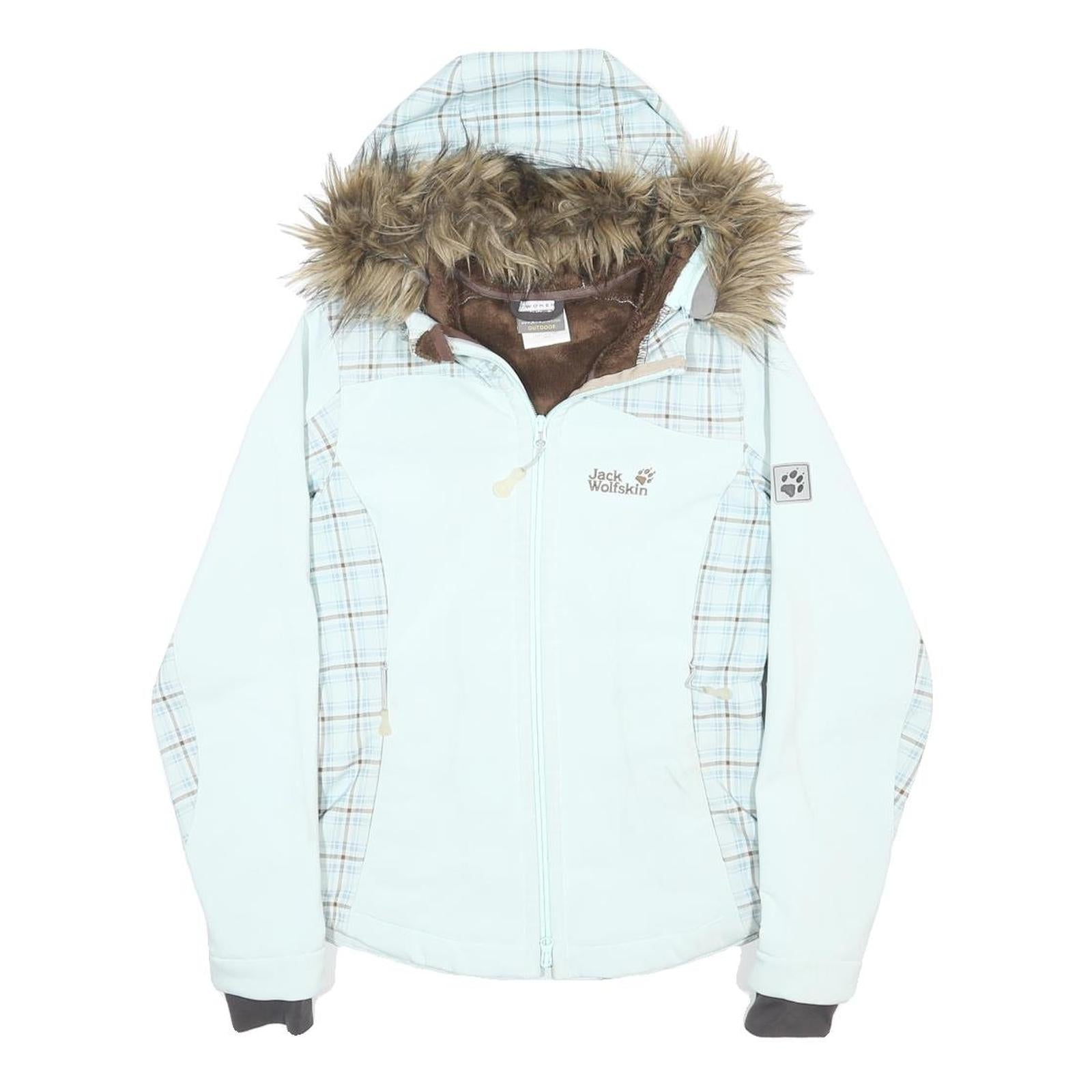 JACK WOLFSKIN Womens Blue Plaid Polyester Blend Hooded Zip Jacket UK 8 Outdoor