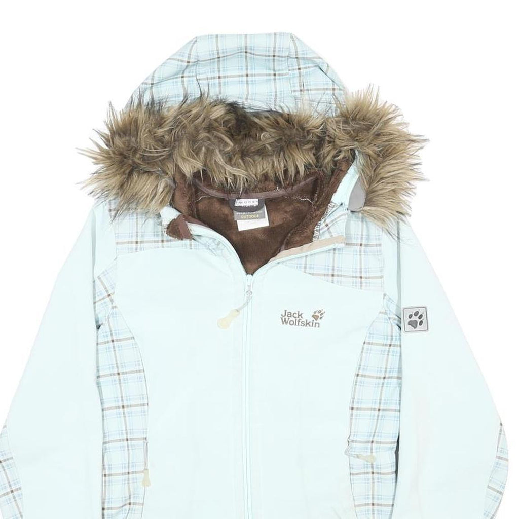 JACK WOLFSKIN Womens Blue Plaid Polyester Blend Hooded Zip Jacket UK 8 Outdoor