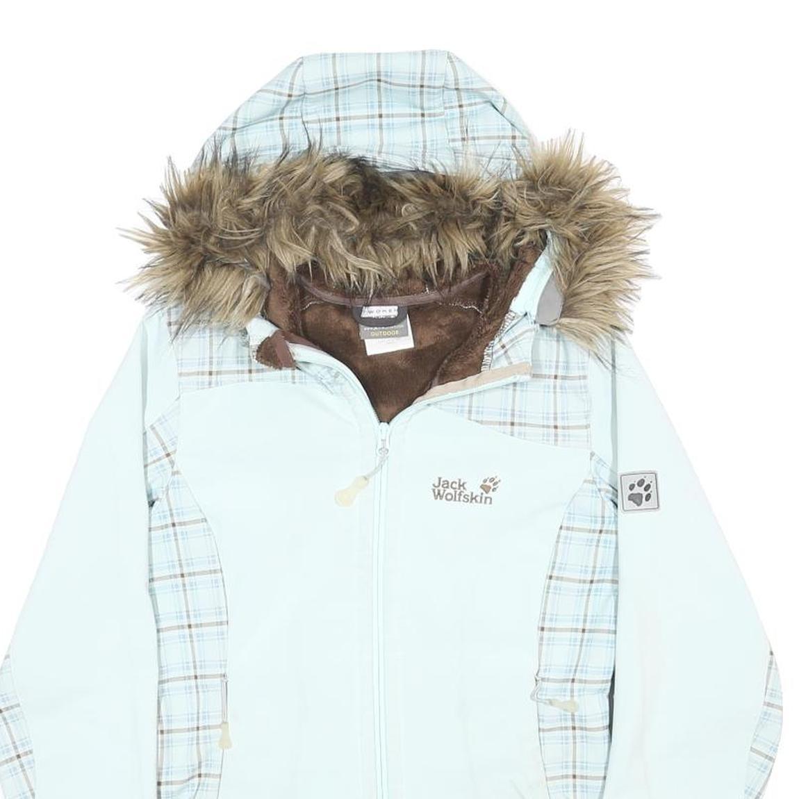 JACK WOLFSKIN Womens Blue Plaid Polyester Blend Hooded Zip Jacket UK 8 Outdoor
