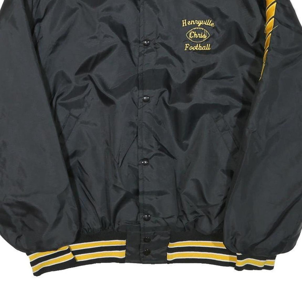 BUSH KELLER CO Mens Black & Yellow Football Button Jacket 2XL Nylon Varsity