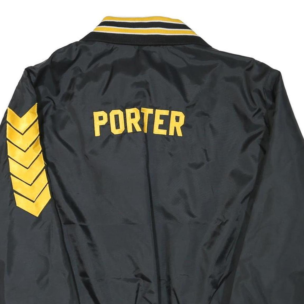 BUSH KELLER CO Mens Black & Yellow Football Button Jacket 2XL Nylon Varsity