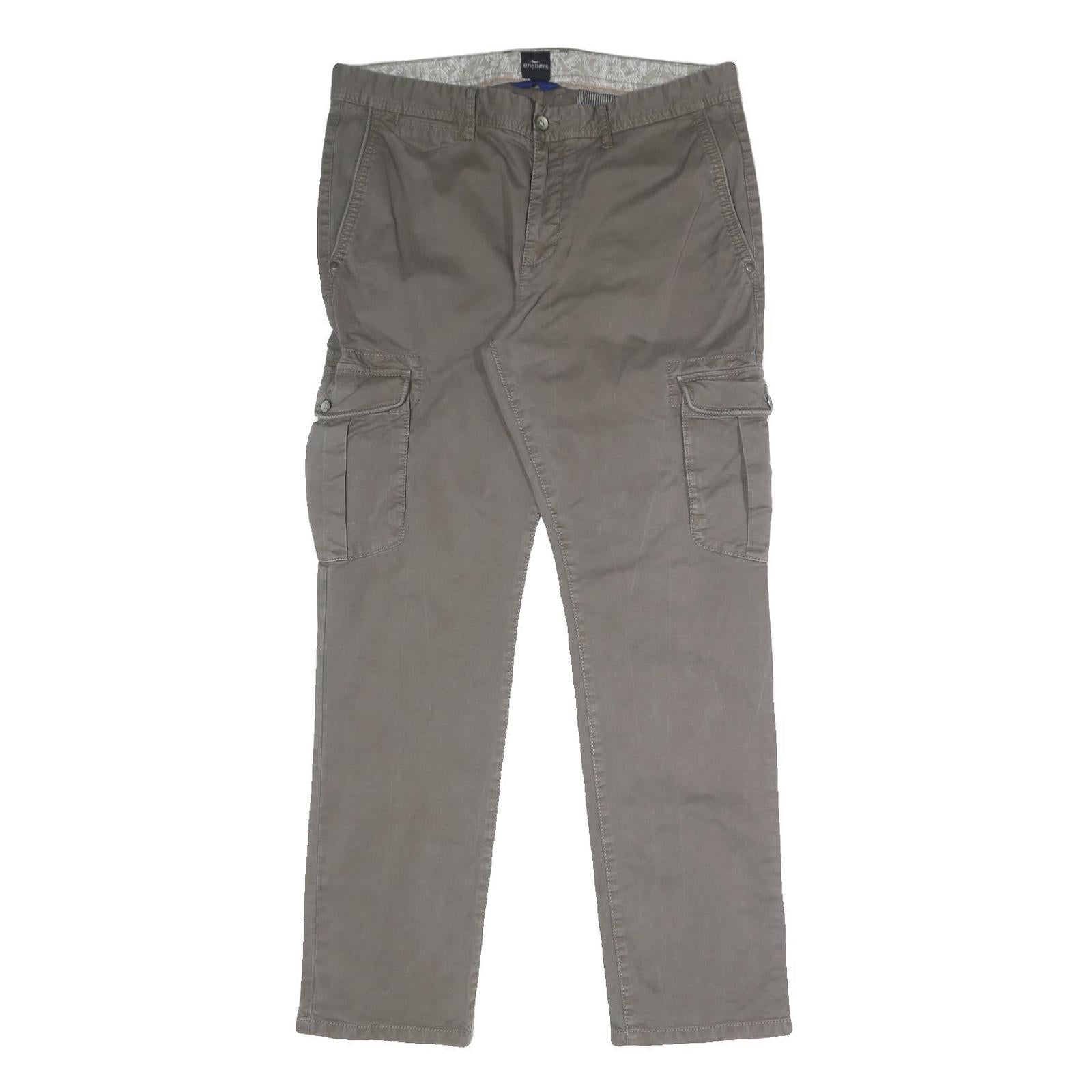ENGBERS Mens Cotton Blend Grey Regular Fit Straight Leg Trousers W36 L31 Casual