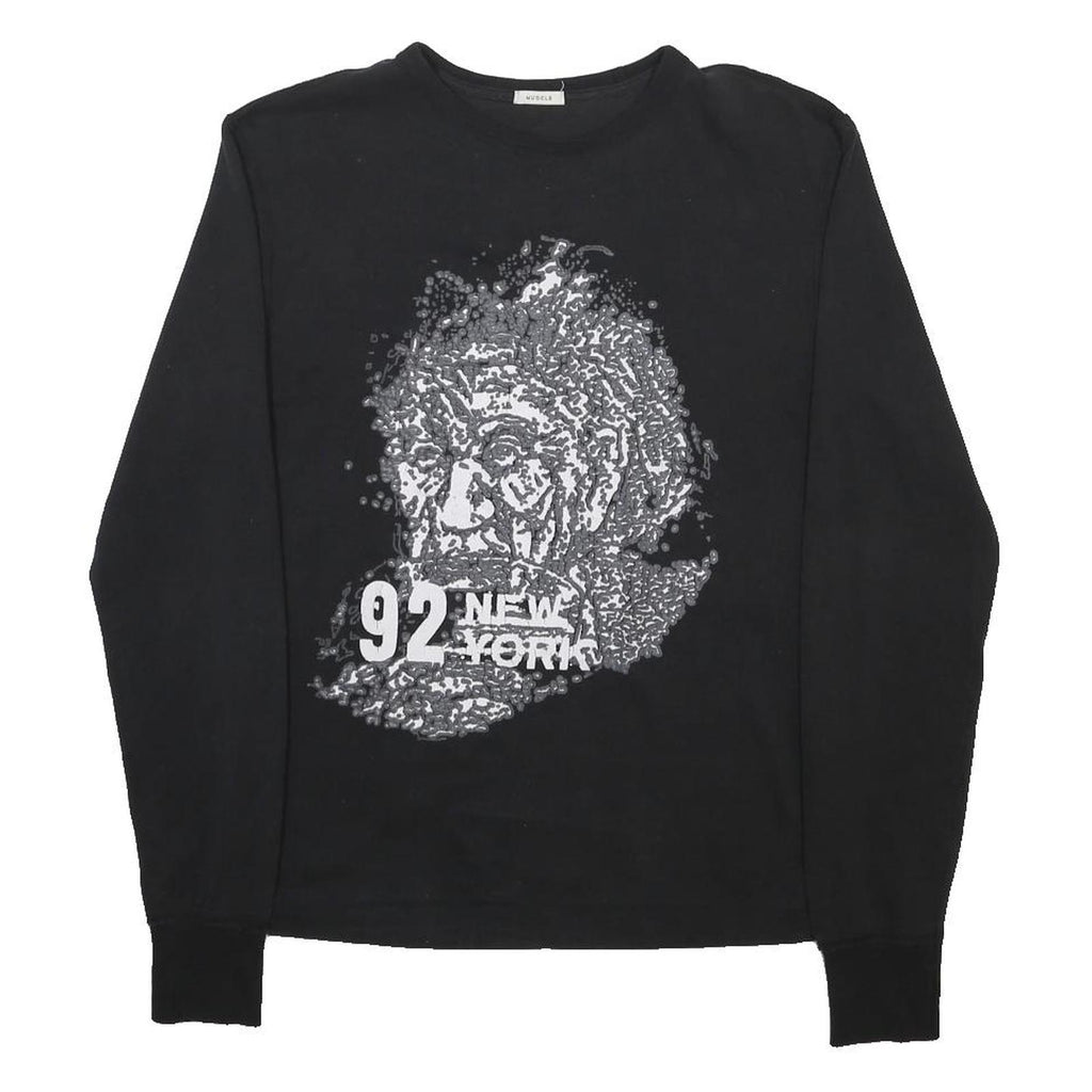 ABERCROMBIE & FITCH Mens Black Graphic T-Shirt M Long Sleeve Crew Neck Cotton