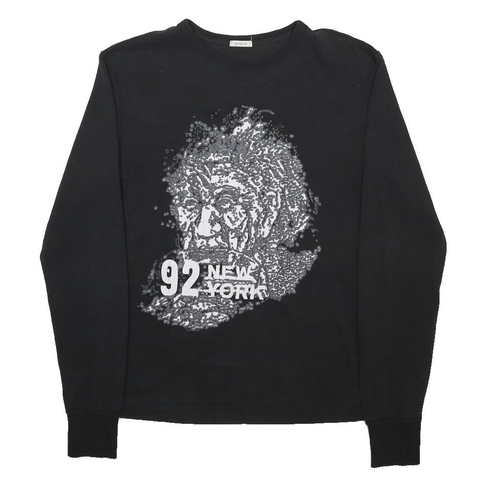 ABERCROMBIE & FITCH Mens Black Graphic T-Shirt M Long Sleeve Crew Neck Cotton