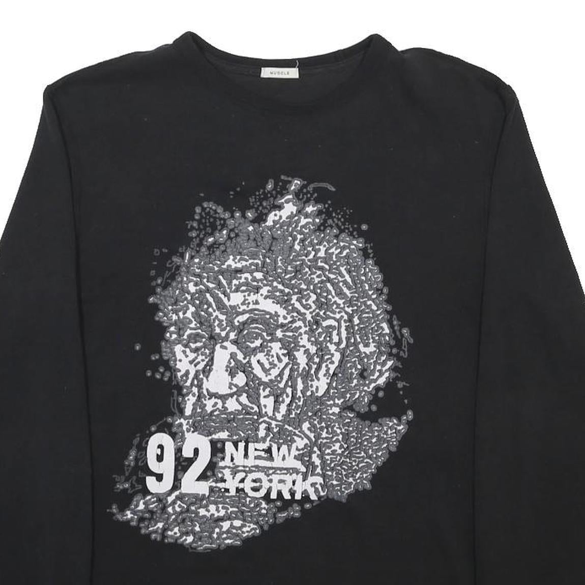 ABERCROMBIE & FITCH Mens Black Graphic T-Shirt M Long Sleeve Crew Neck Cotton